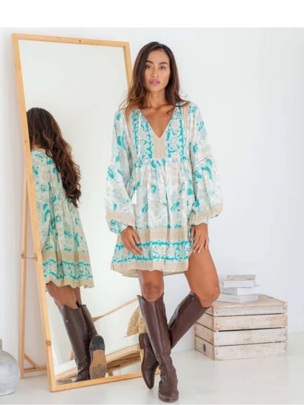 Fox and the Mermaid Venice Turquoise Bohemian Dress with Tassels S/M